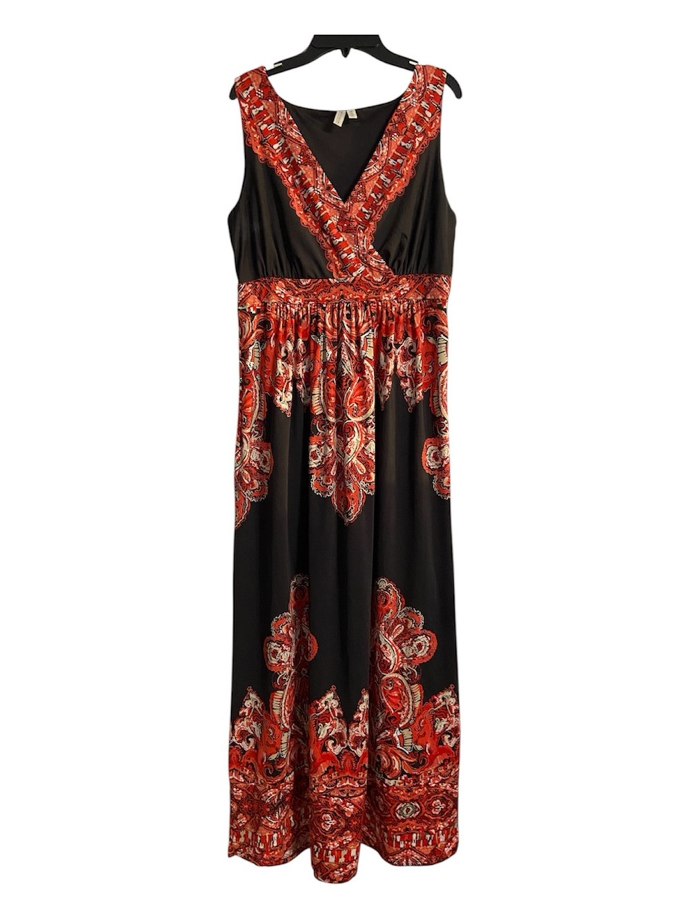Madison Brown Maxi Dress with Red Paisley Print